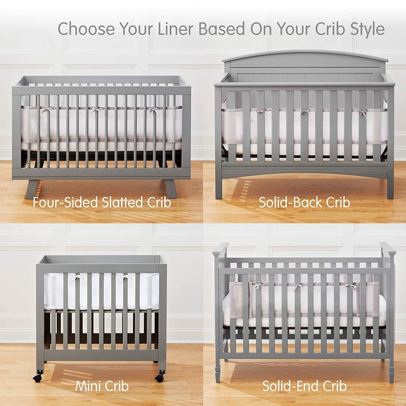 Klassieke Ademend Mesh Wieg Liner-Wit, Ademend Baby Ademend Mesh Wieg Liner Geschikt Voor 4 Panel Wieg