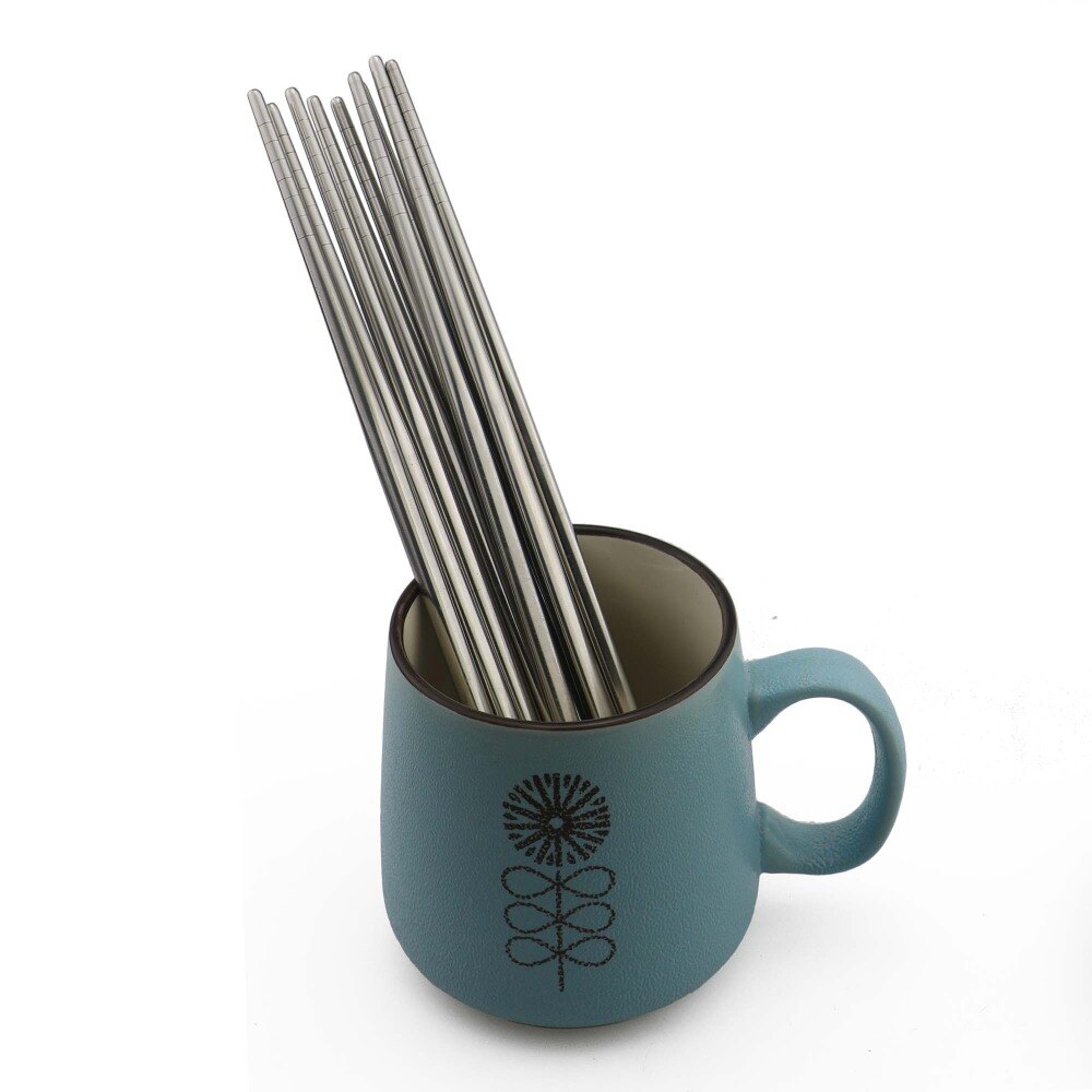 Uniturcky 5 Pairs Stainless Steel Chopsticks Set Chinese Sliver Dinnerware Tableware Non-Slip Hashi Sushi Sticks Chop Sticks