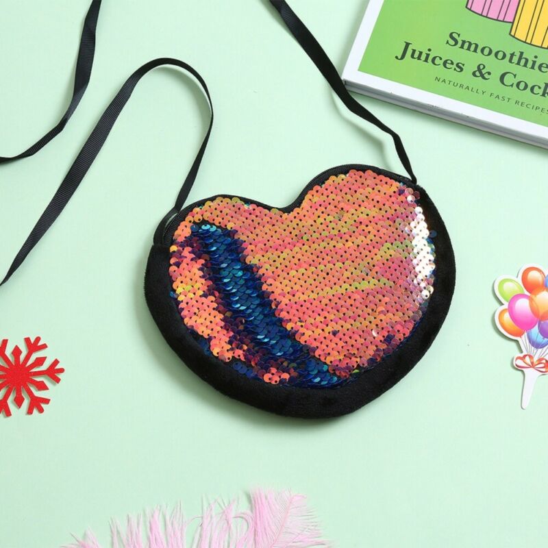 Children Kid Fashionable Sequins Coin Purse Girls Love Heart Wallet Clutch Love Bag Handbag