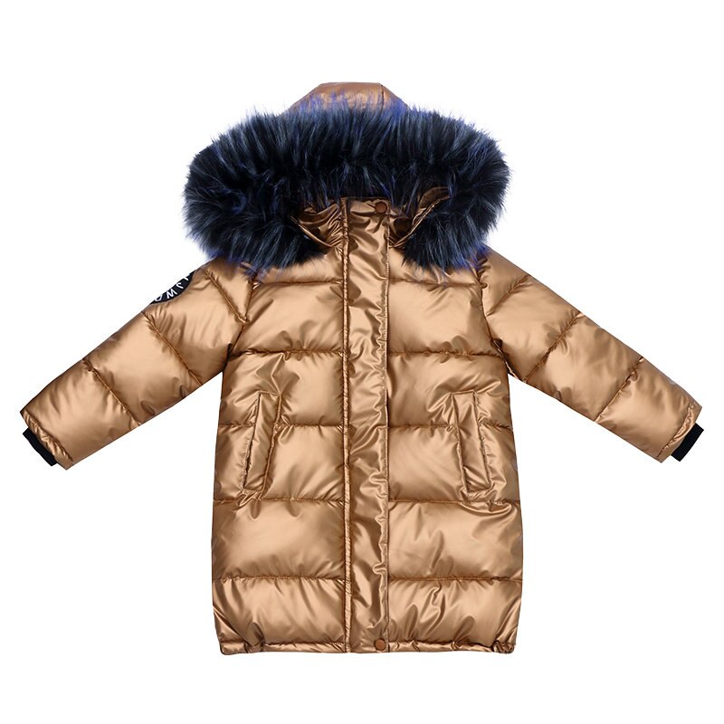 Drenge pige vinter parka jakke frakke med pels hætte luksus bomuldspolstret pige overtøj 4-13 år børn vandtæt hættetrøjer outfit: Guld / 5