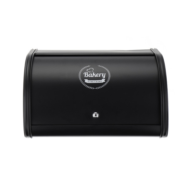 Roll Top Metal Flip-Baked Bread Box Dust-Proof Storage Box Bread Bin Kitchen Food Holder Black Pink White: Black