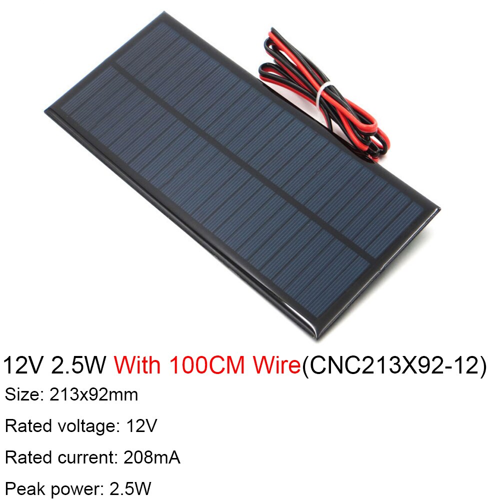 9V 12V 18V Zonnepaneel Met 100 200Cm Draad Mini Zonnestelsel Diy Voor Batterij Cel telefoon Oplader 1.5W 2W 3W 4.2W 4.5W 10W: 12V 2.5W