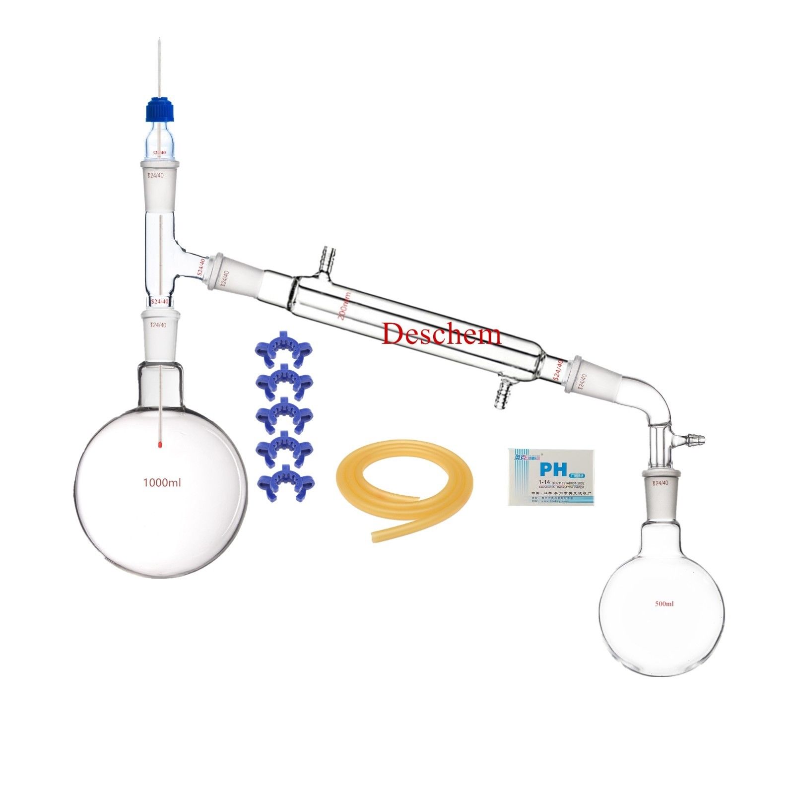 1000 ml, 24/40, Glas Destillatieopstelling, Lab Vacuüm Destilleren Glaswerk Kit