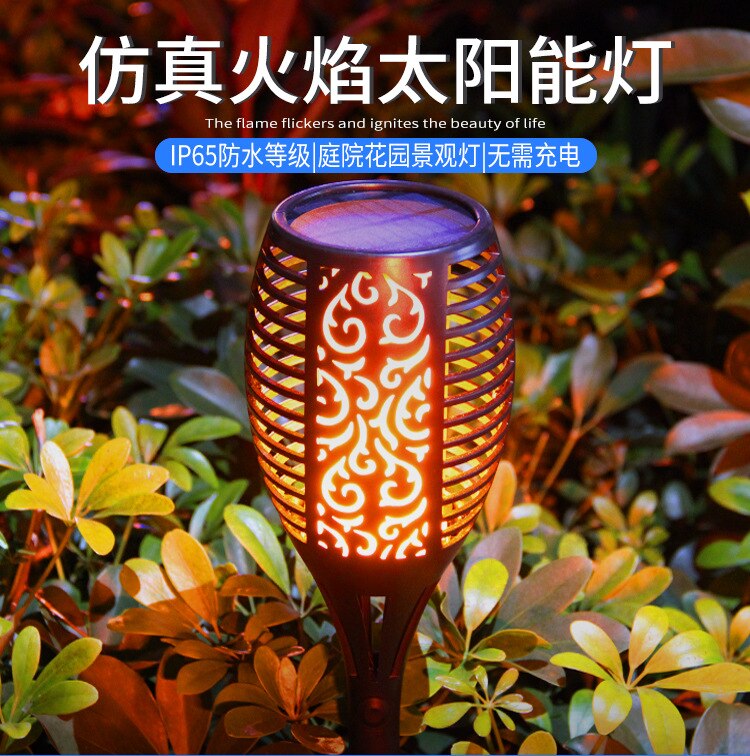 8PCS LED Solar Flame Torch Lamp Outdoor Lights Solar Garden Light Flickering Lamp Courtyard Balcony Lawn Path Spotlight
