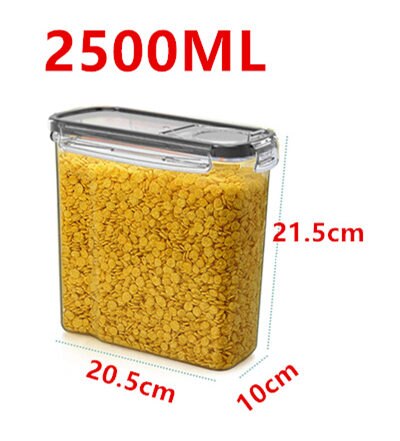 2.5L/4L Airtight Food Storage Containers High capacity Tank Household Cereal box with Black Locking Lids Sealed Kitchen Tool: 2500ml