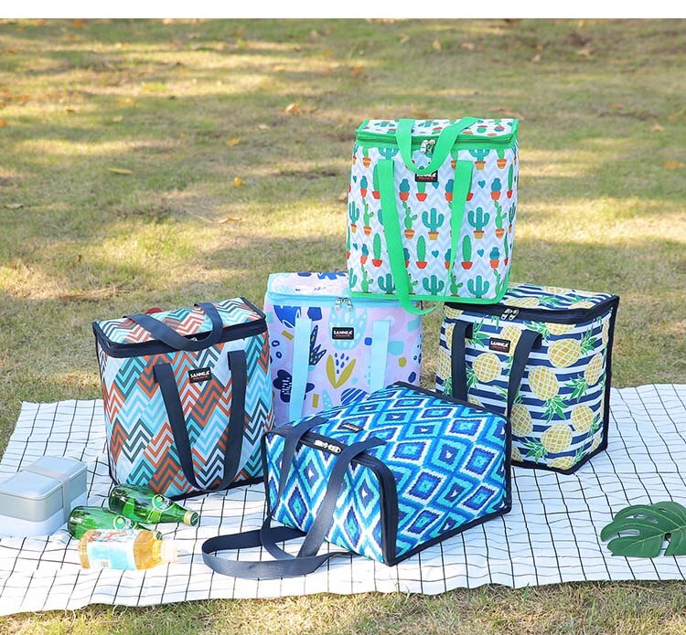 22L stijlvolle koeltas grote afdrukken lunch picknick box ice pack thermische maaltijd dranken wijn koud carrier voertuig isolatie cool tas