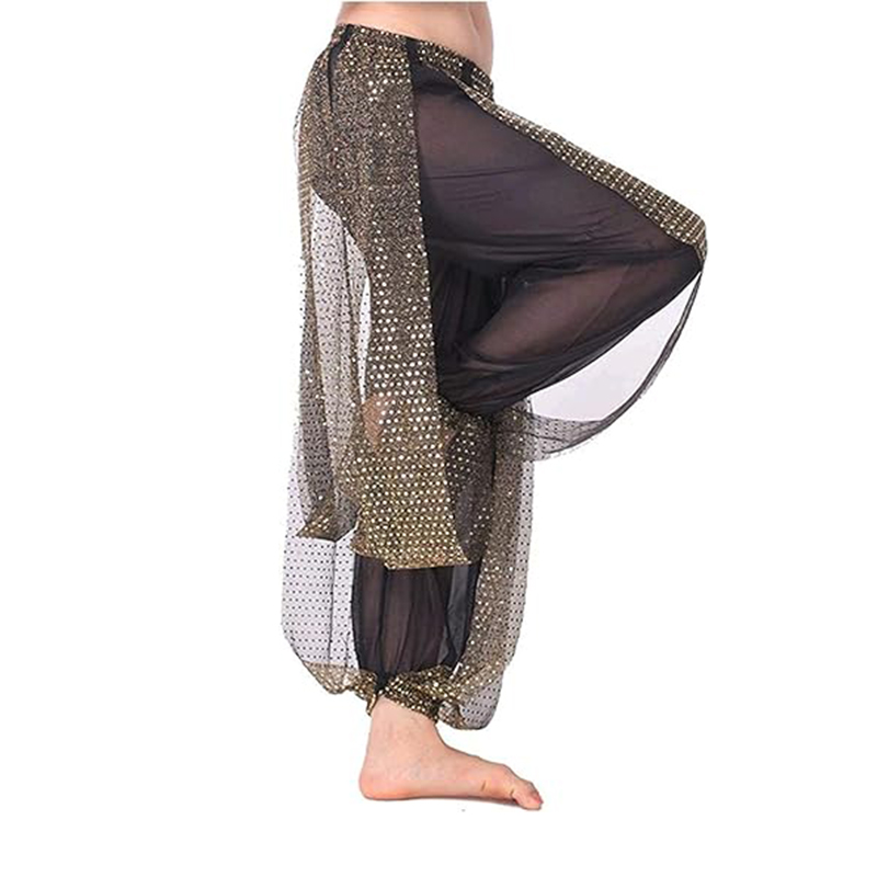 Pantalones Harem de gasa para danza del vientre, farol árabe de Halloween, pantalones de lentejuelas brillantes, pantalones elegantes, pantalones bombachos para mujeres bailarinas: Verde