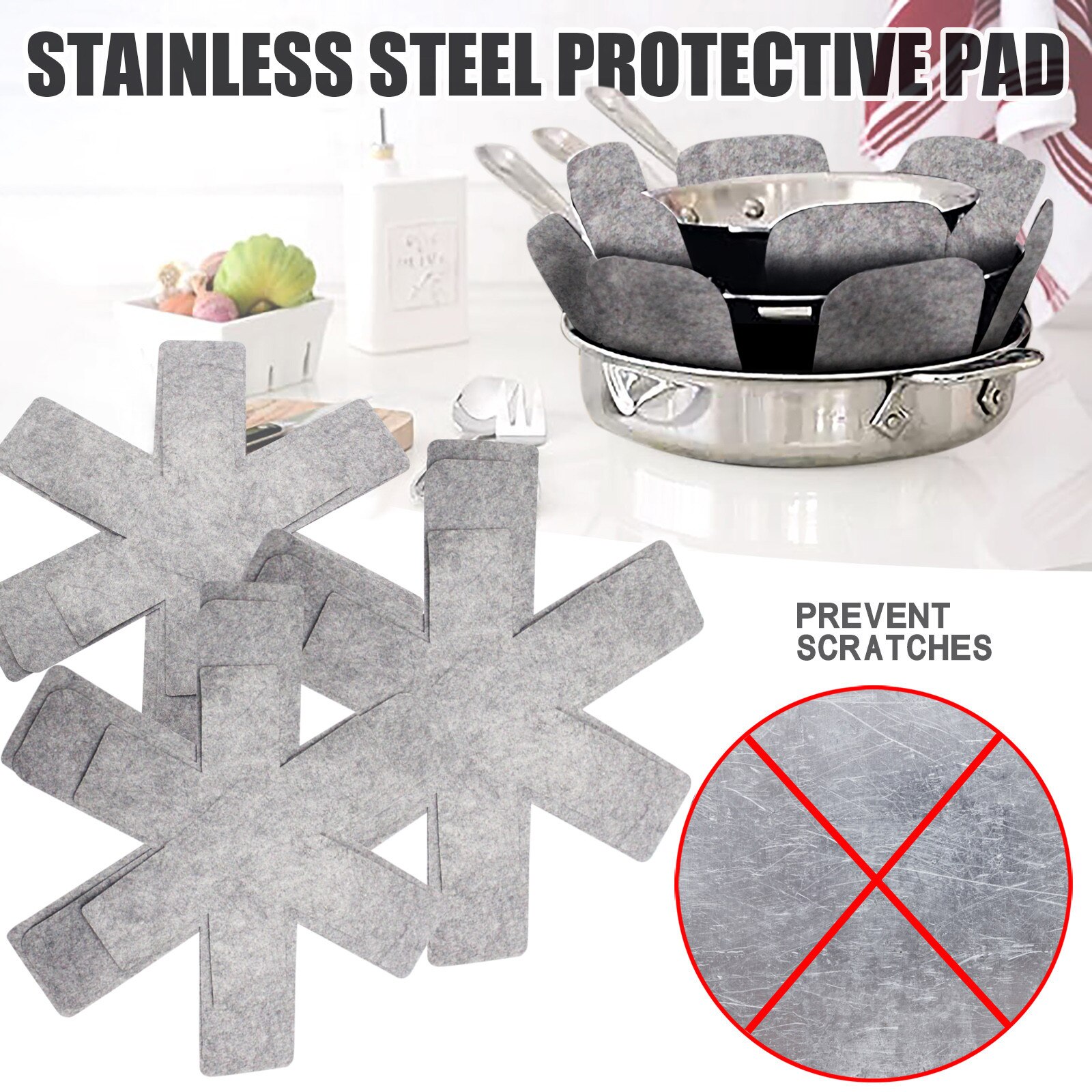 25# 25# Pot & Pan Protectors Gray Print Premium Divider Pads To Prevent Scratching Separate And Protect Surfaces For Cookware