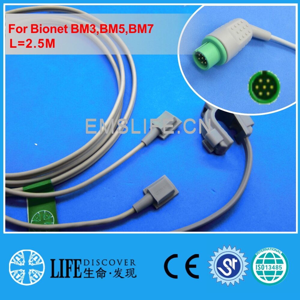 Lange kabel AWT volwassen vinger clip spo2 sensor Voor Bionet BM3, BM5, BM7: Y-model