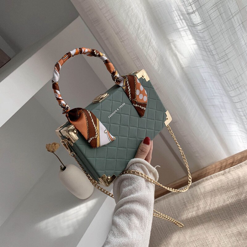 Shoulder xie kua bao Minimalist Square Box Package High-Grade Western Style Handbags: Light Grey