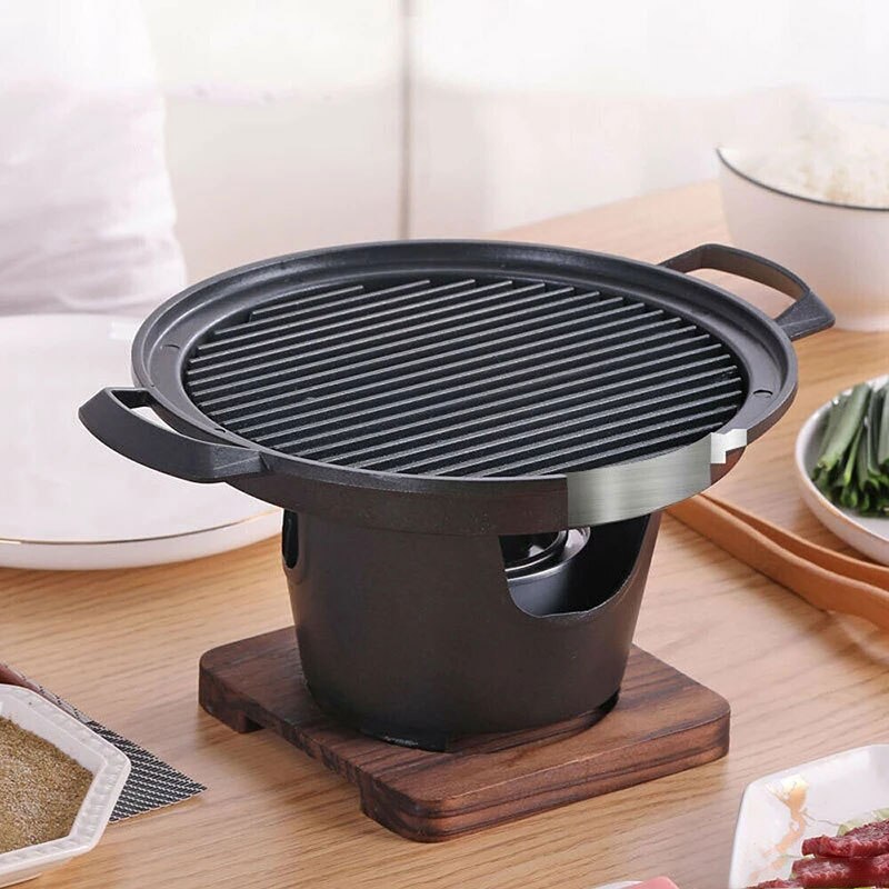 Mini BBQ Grill Household Smokeless Barbecue Grill Home Garden Outdoor BBQ Oven Plate Roasting Cooker Meat Tools Alcohol Stove