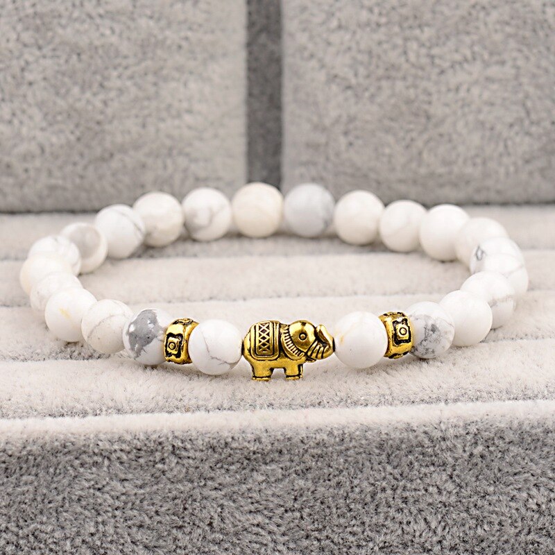 Amader Classic Women's Natural Stone Charm Bracelet Meditation Gold Elephant Beads Bracelets Men Jewelry AB276: Style 7