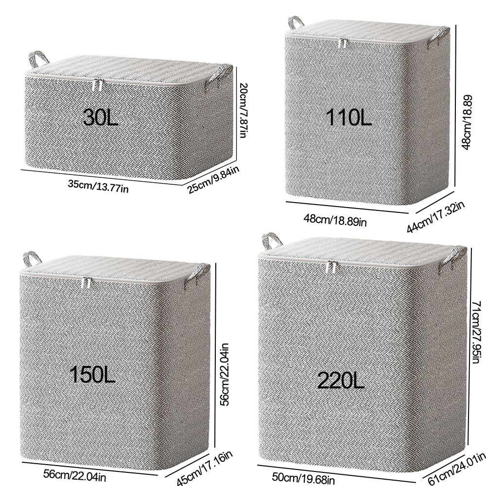 30/110/150/220L Non-woven Quilt Storage Bag with Lids Zipper Foldable Clothes Quilt Bins Container Large Capacity Dust-proof Bag