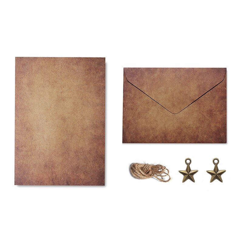 Vintage kraftpapir konvolutter brevpapir sæt med udsøgt vedhæng & hamp reb, brevpapir kuvert sæt tilståelse brevpapir: 2