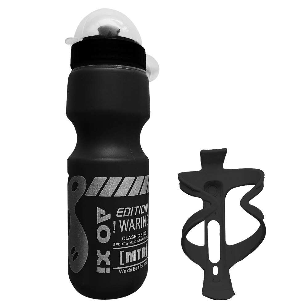 Botella de bebida de agua de bicicleta de montaña de 750ML + soporte de jaula para deportes al aire libre botella de agua portátil de plástico: Black