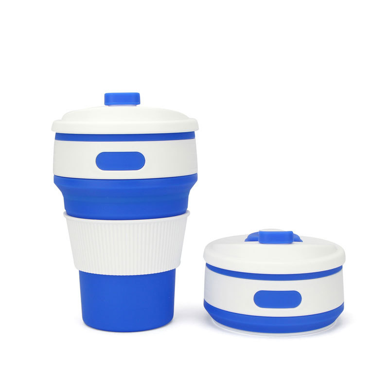 Taza de café de silicona plegable, vaso de agua sin BPA, portátil, telescópico, de viaje, multifunción, 350ml: Azul
