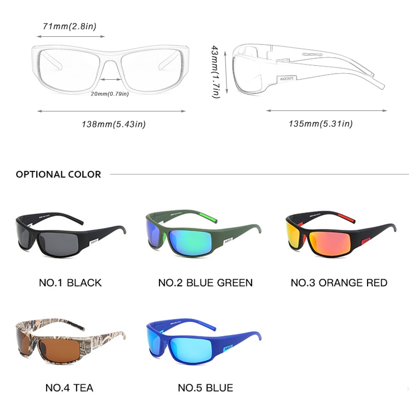Gafas de sol KDEAM de gama alta para hombre, gafas de sol deportivas polarizadas y UV400 TR90, montura irrompible, gafas antirreflectantes, nuevas