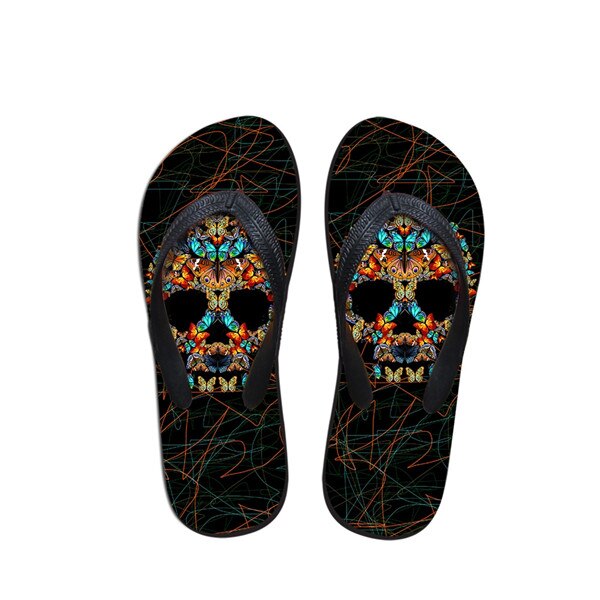 WHEREISART Skull Summer Flip Flops Casual Men Cool Lion Pattern Men Home Slippers Flats Lightweight Slip-on Men's Shoes: CC3564AB / 7