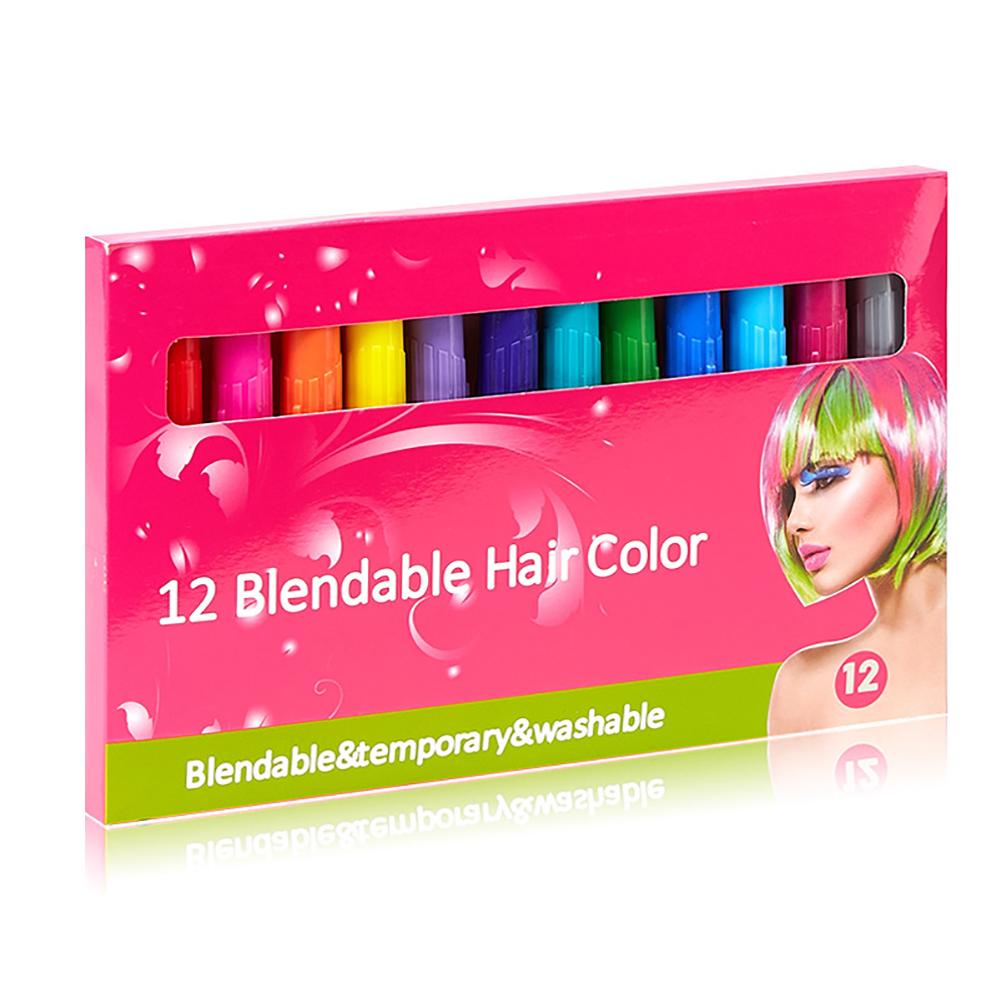 1 sæt 12 stk engangs fluorescerende farveblyanter hårfarvestav hårfarve kridt engangscirkelfarve hårfarve pen pastel