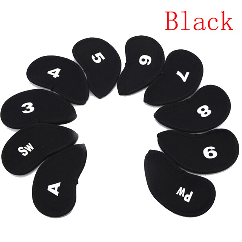 10 Pçs/set Golf Iron Head Covers de Ferro Janela de Proteção Preto Golf Club Ferro Putter Protector de Cabeça Acessórios de Golfe: Black