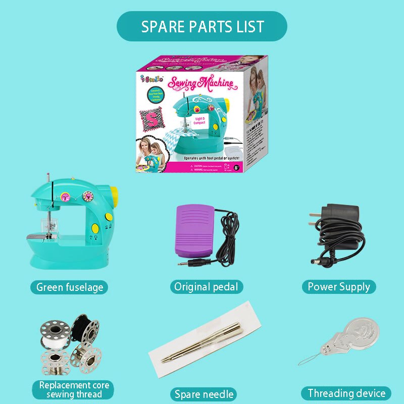 Máquina de coser eléctrica pequeña portátil para niños pequeños, fábrica de máquinas de coser para niñas: green