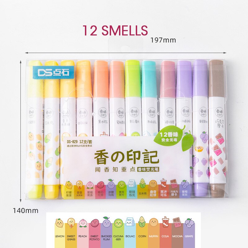 Andstal 12 Farben DUFT Jumbo Textmarker Kuli-einstellen Aroma Weiche Fluo Leuchtstoff Farbe textmarker schule Text Marker surligner: 12 Geruch (10 Farben)