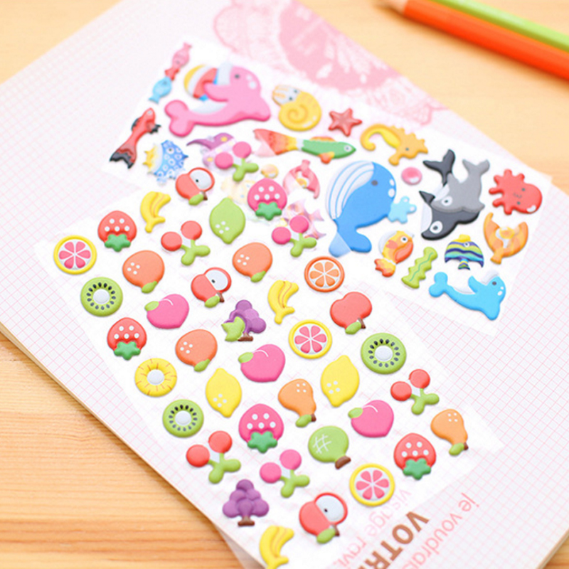 1pcs/ lot Puffy Bubble Fruits Animals series PVC sticker/3D scrapbooking sticker deco packing stickers Whales Cat ZOO Labels