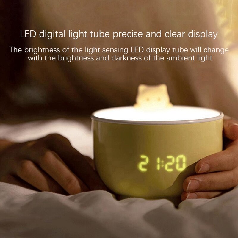 Alarm Light, Three Levels of Light Can Be Adjusted Freely. Cartoon Cat Alarm Clock Light for Girls, Bedroom