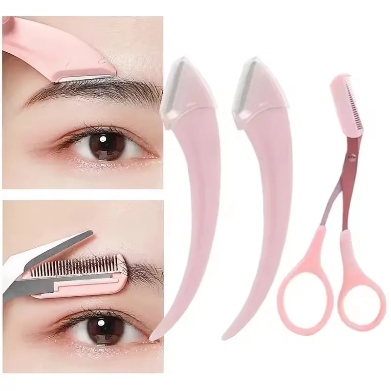 Ciseaux à sourcils pour femmes, avec peigne, coupe-sourcils, grattoir, couteau de coupe, rasoir pour le visage, Kit pour 1/2 pièces