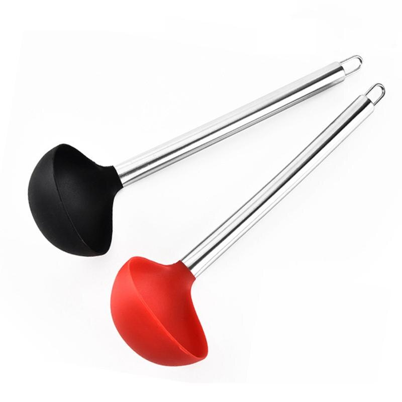2 st silikonsoppa skopa non-stick sked värmebeständig matlagningsredskap matlagningssked för hemmarestaurang (svart, röd)