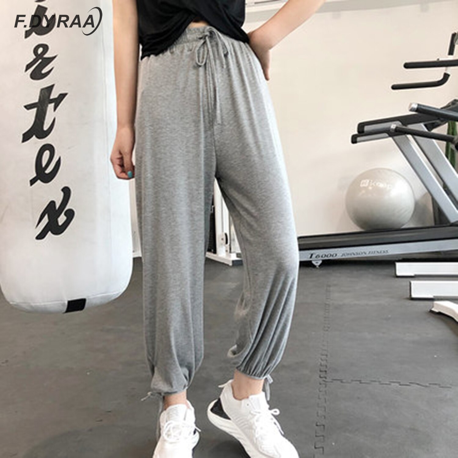 F. Dyraa Vrouwen Badstof Katoen Blends Losse Harembroek Hoge Elastische Taille Joggingbroek Stretch Oversized Trendy Sport Broek