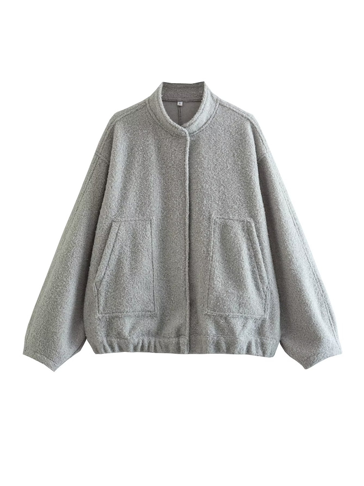 Woman Loose Gray Warm Baseball Jacket Spring Casual Oversized Bomber Jacket Girls Vintage Thick Warm Outwear: M / GRAY