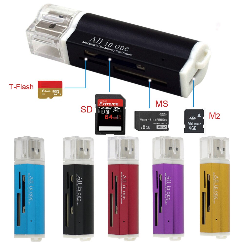 High Speed Mini Micro Sd Sdhc Tf Flash Memofor Sd Sdhc Tf M2 Mmc Ms Pro Duo Alle In 1 Usb 2.0 Multi Memory Card Reader # S