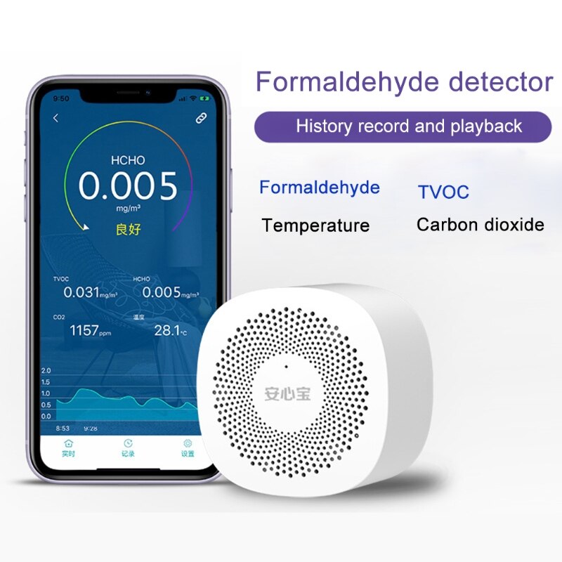 Phone APP Monitor Formaldehyde TVOC Carbon Dioxide CO2 Temperature Tester Air Analyzer Detector High Sensitive