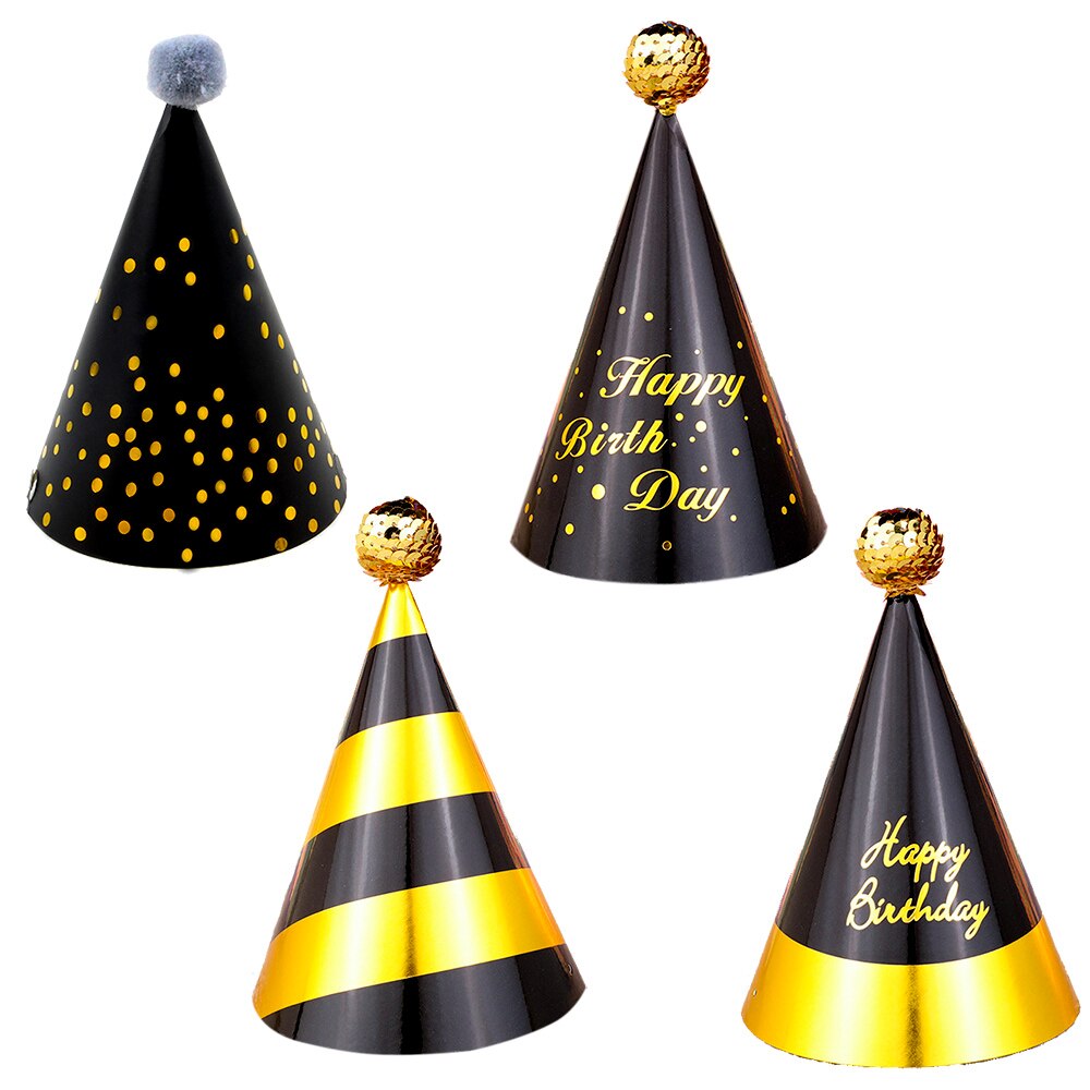 4 pcs/lot Baby Kid Birthday Paper Hat Pink Blue Boy Girl Party Cap Festival Birthday Party Decoration Hat Prince Princess Crown: 4 pcs black