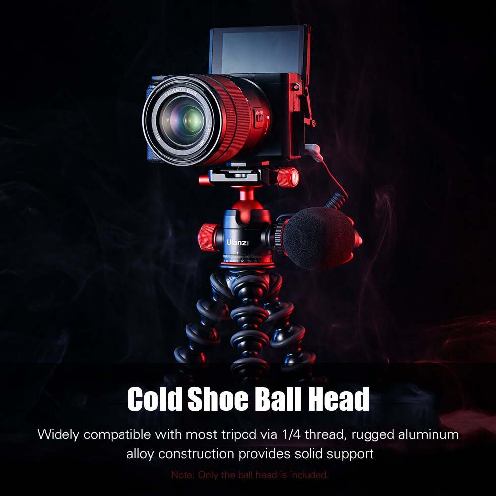 Mini Ball Head Dual 360° Panorama Adjusting with Cold Shoe Mount Quick Release Plate Compatible Arca-Swiss Peak ballhead