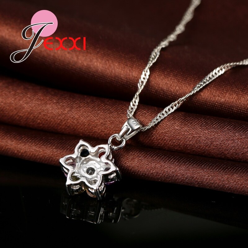 Exquisite Multi Kleur Zirconia Bloem Ketting Crystal Piercing Oorbellen 925 Sterling Sivler Sieraden Sets