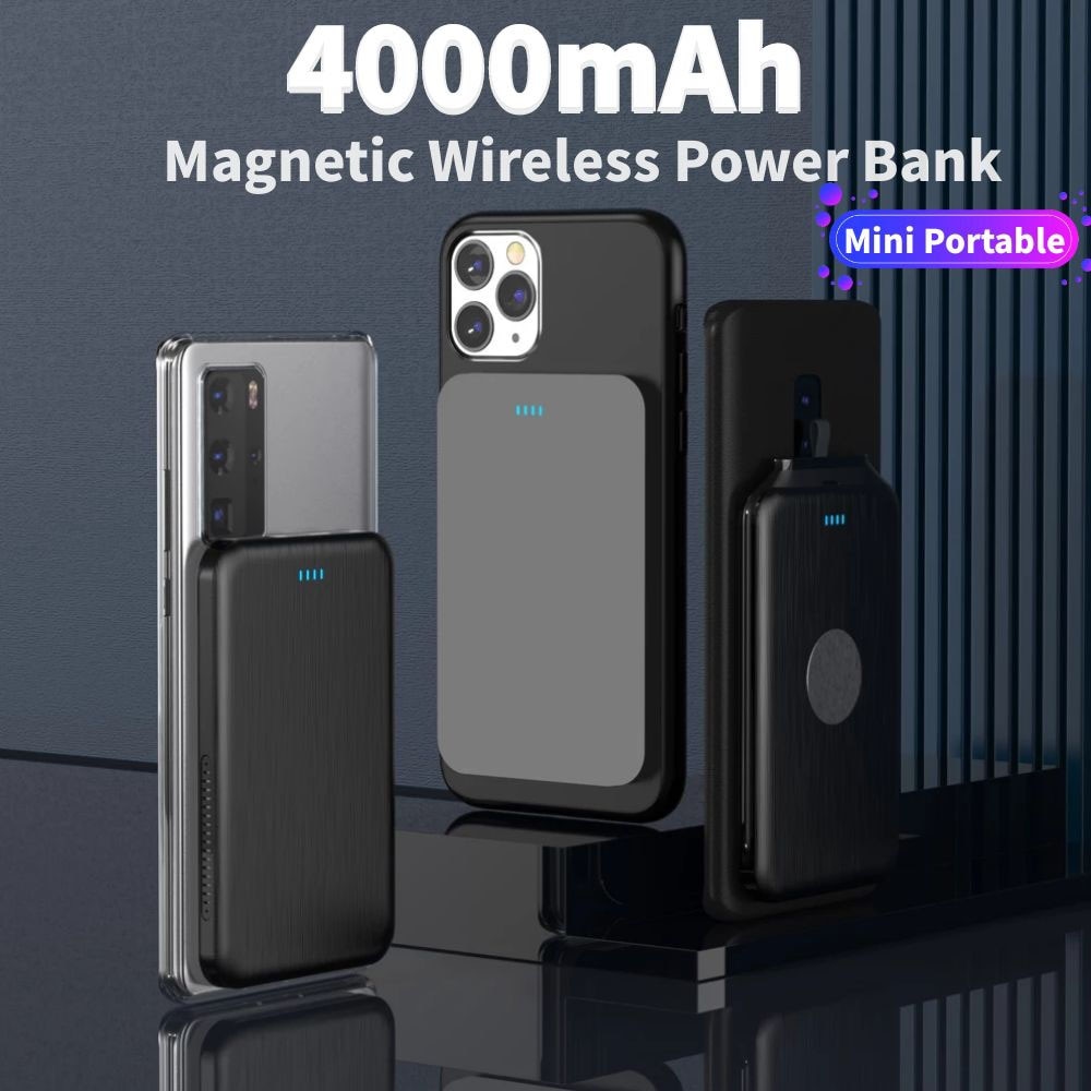 Ykz 4000Mah Magnetische Draadloze Backup Power Bank Voor Iphone 12 Mini Pro Max Kickstand Ring Dunne Draagbare Oplader Powerbank banked
