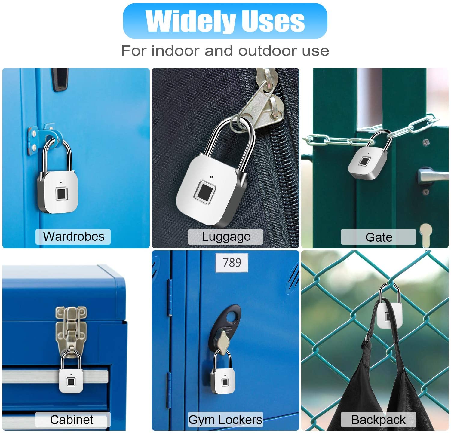 Candado de huella digital, Smart Biometric Thumbprint Lock para gimnasio, casillero escolar, equipaje, bicicleta, uso interior y exterior