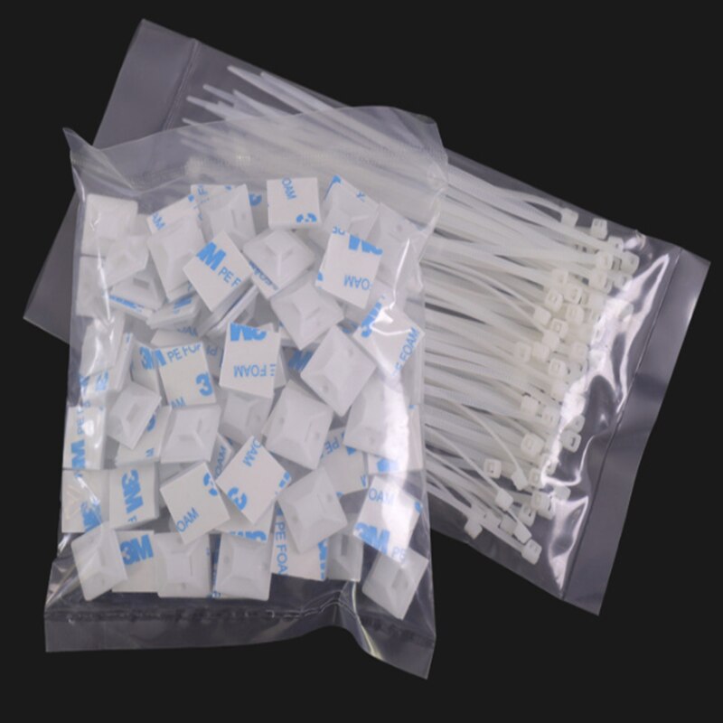 100 pieces of self-adhesive cable cable tie base bracket self adhesive suction cup tie fixed base plastic clip positioning