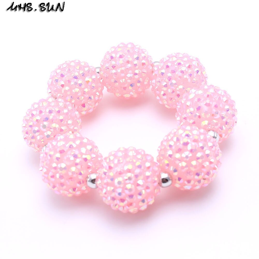 MSH.SUN Pink Color Princess Kids Necklace Bracelet Headbands Set Bubblegum Beads Chunky Necklace Jewelry Set For Child Girl