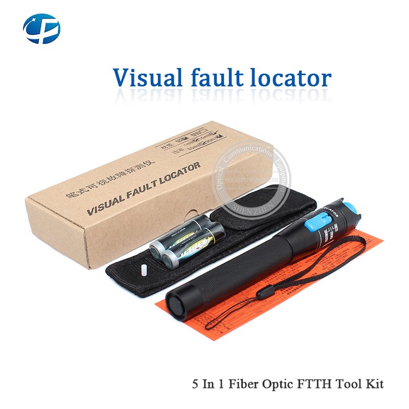 Kit di strumenti a fibra ottica FTTH 5 in 1 con localizzatore visivo di guasto 3-5MW, mannaia di FC-6S, CFS-2 dell'estrattore, pinza per il mugnaio, lunghezza fissa