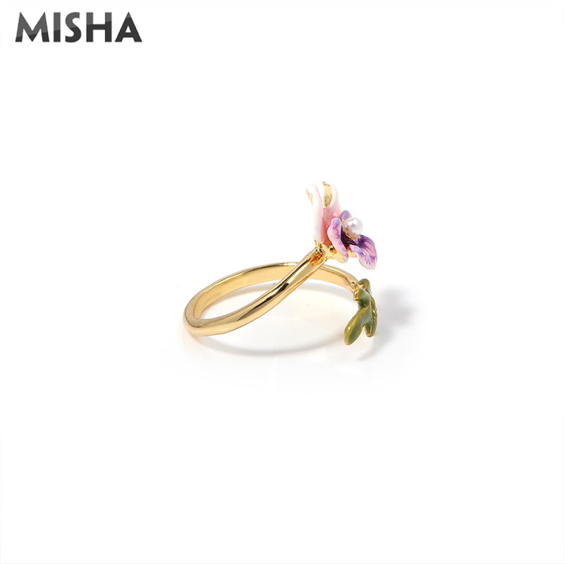 MISHA Enamel Glaze Rings For Women Pansy Flowers Open Rings Ajustable Jewelry Trendy Friend