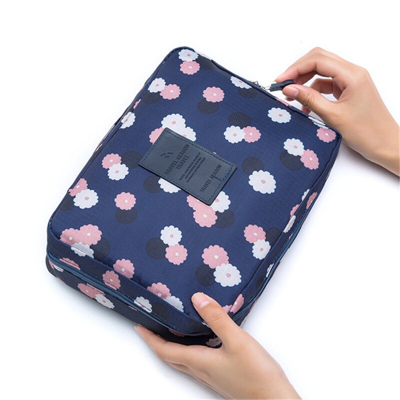 PLEEGA Multifunction travel Cosmetic Bag Women Makeup Bags Toiletries Organizer Waterproof Female Storage Make up Cases: Navy flowers