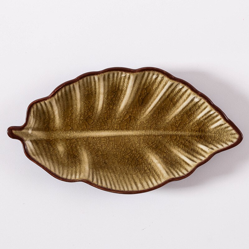 Japonés hielo Crack forma de hoja de cerámica, platos para aperitivos placa bajo esmalte de porcelana de la placa de la cena salsa picante plato de Sushi, torta bandeja: Gold