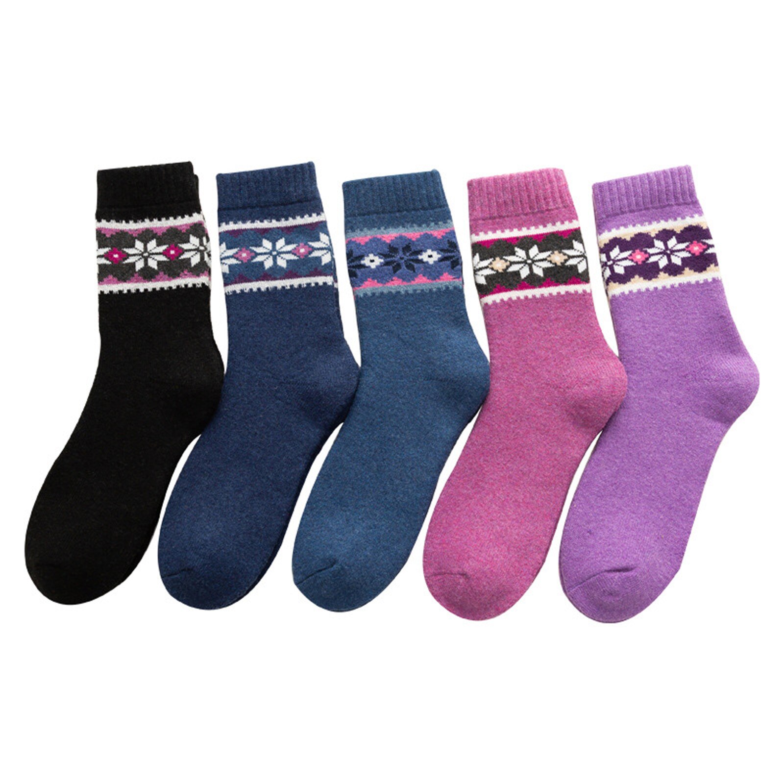 5 Pack frauen Socken Vintage Winter Weiche Atmungsaktive Baumwolle Weibliche Socken Dicker Anti-slip Warme Kalten Stricken Wolle boden Socken: Default Title