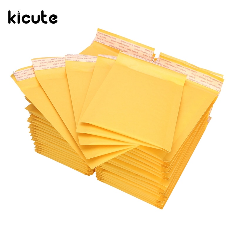 Kicute 50pcs Newest Kraft Bubble Mailers Padded Envelopes Yellow Self Sealing Bags 120x180mm Office School Stationery