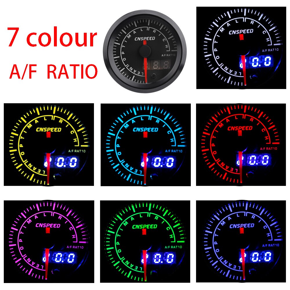 CNSPEED 2inch 52mm Air Fuel Ratio Gauge Narrowband 7 Color LED AFR Meter without Oxygen Sensor