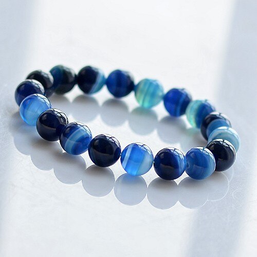 Unisex 6-8-10-12mm Beads Natural Onyx Bracelet for Women Blue Beads Men Bracelets Bangles