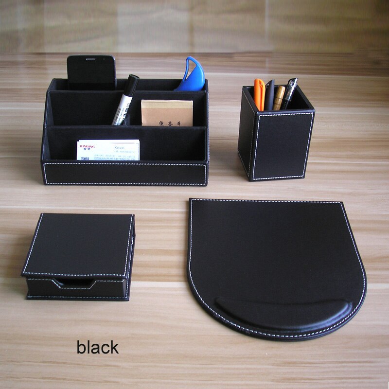 4 unids/set madera de cuero de puerco Oficina organizador para escritorio de oficina organizador de escritorio y papeleria negro brownK219